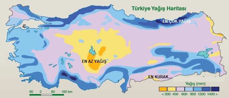 Türkiyede Nem ve Yağışın Dağılışı